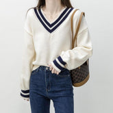 College-Strickpullover mit Zopfmuster - Schwarz